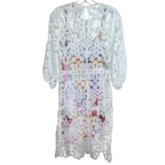 Johnny Was - NWT ‘Lisetta’ Lace Mini Dress in Ivory w/ Floral Slip - White Small - Picture 4 of 15
